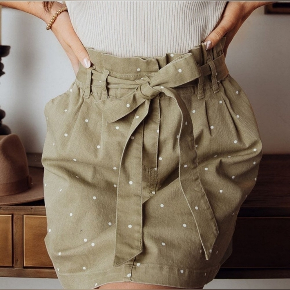 Blu Pepper Size Paper bag Skirt Polka Dot Tie Belt Cotton Green Women's Large